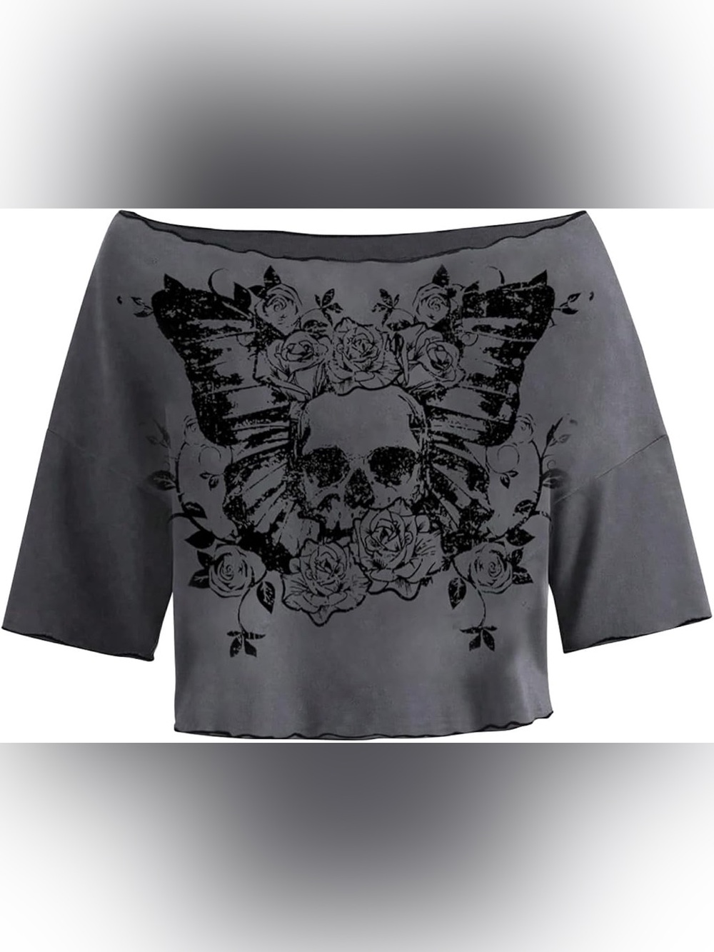 Skull Rose Graphic Oversized Crop Top - Picture 10 of 11